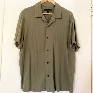 Rag & Bone Cotton Polo Button Down Casual Shirt Olive Green L